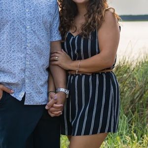 Love by Chesley Navy and white stripes medium Romper